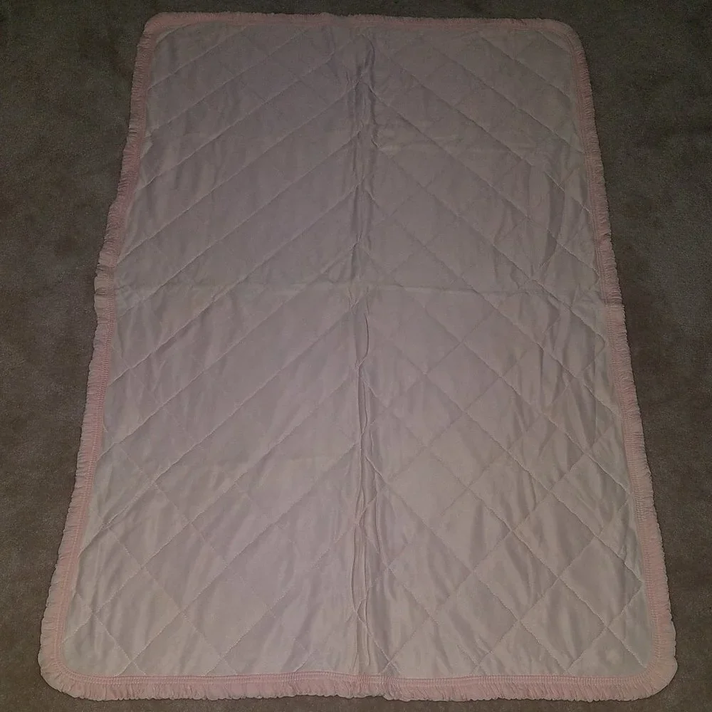 Pink White Quilted Comforter Crib Baby Girl Blanket Ruffled Edges